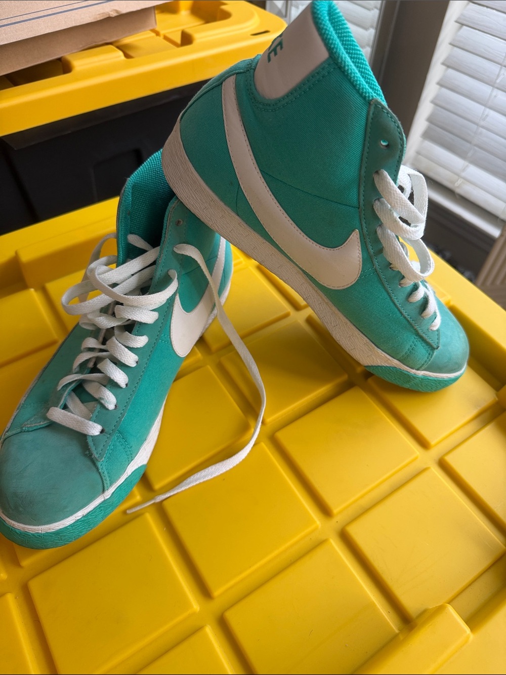 Nike Kids Teal High-Top Sneakers with White Swoosh